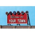 Laser-Cut Wood Billboards - Small for Z, N & HO -- Welcome to Yourtown 2.1 x 1.25′, All Scales, Blair Line 1528