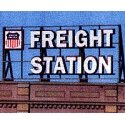 Laser-Cut Wood Billboards - Small for Z, N & HO -- Freight Station w/30 Railroad Heralds 2-1/2, All Scales, Blair Line 1503