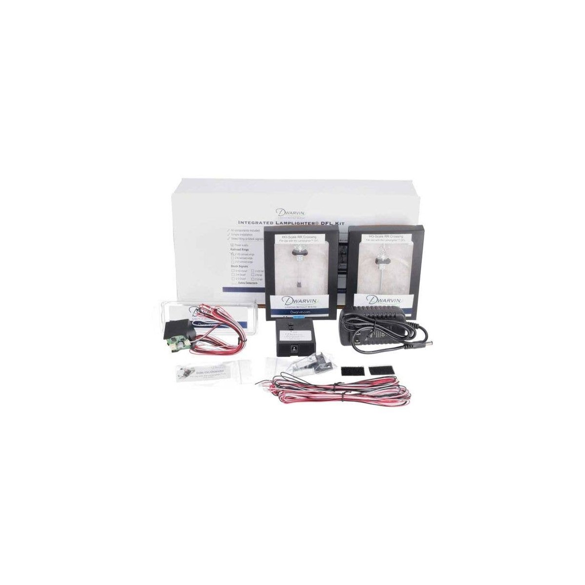 DVIRRXK101 Integrated Crossing Signal Kit w/Power Supply -- Lamplighter DFL 2 Crossing Signals, Power, HO, Dwarvin IRRXK101