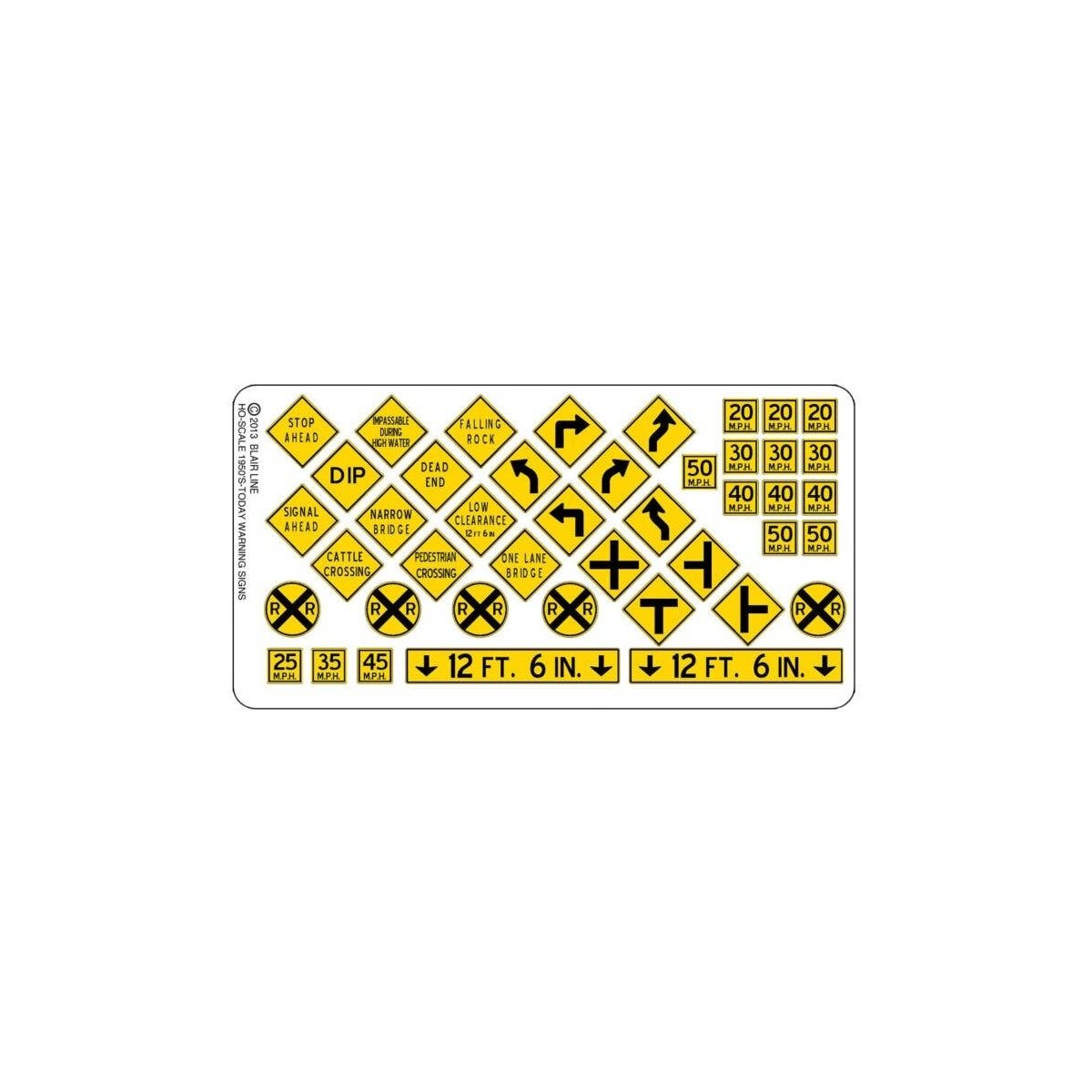 Highway Signs -- Warning 3 1948-Present (black, yellow), HO, Blair Line 107