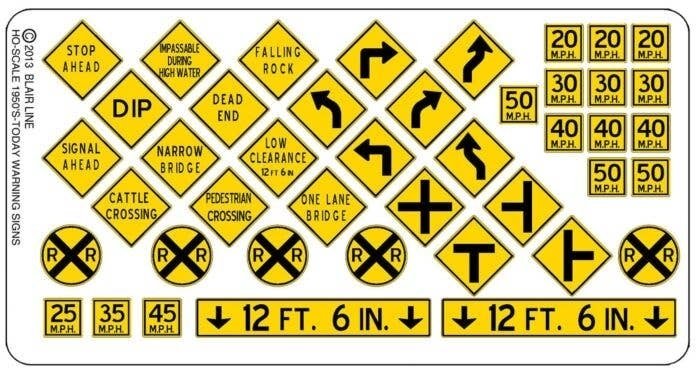 Highway Signs -- Warning 3 1948-Present (black, yellow), HO, Blair Line 107