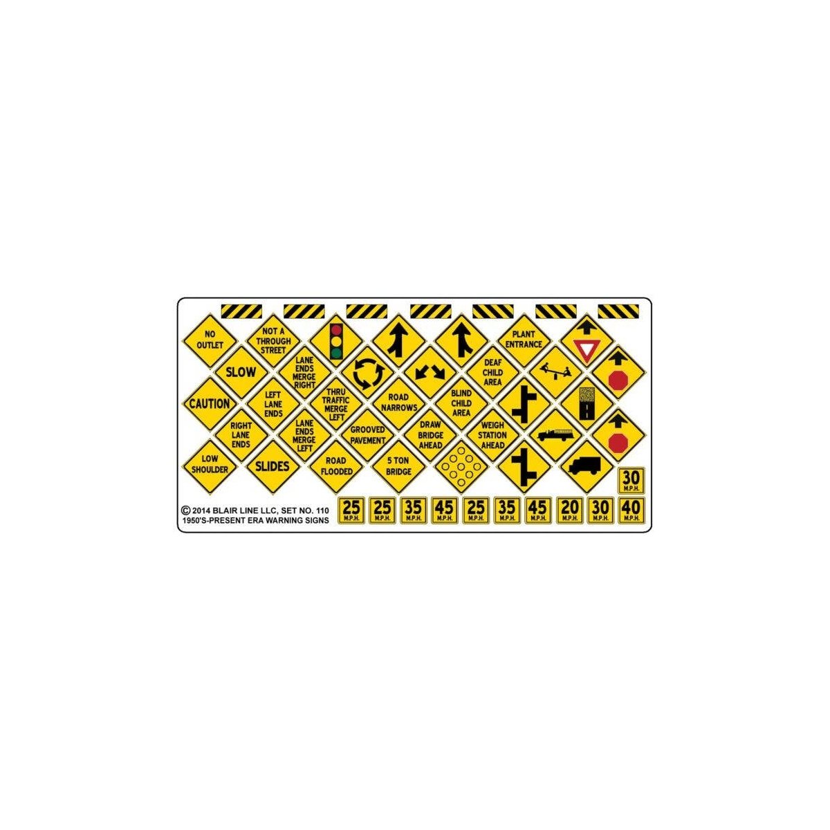 Highway Signs -- Warning 4 1948-Present (black, yellow), HO, Blair Line 110