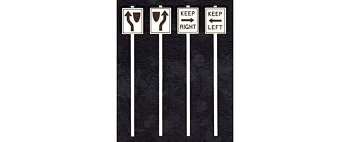 Keep Left & Right Signs -- 2 Each Left & Right, 2 Different Styles, S, Tichy Train Group 3546