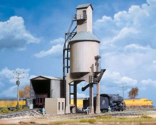 Concrete Coaling Tower -- Kit - Tower & Shed: 6-3/8 x 4-1/8 x 11′ 10.5 x 16.2 x 27.9cm, HO, Walthers Cornerstone 3042
