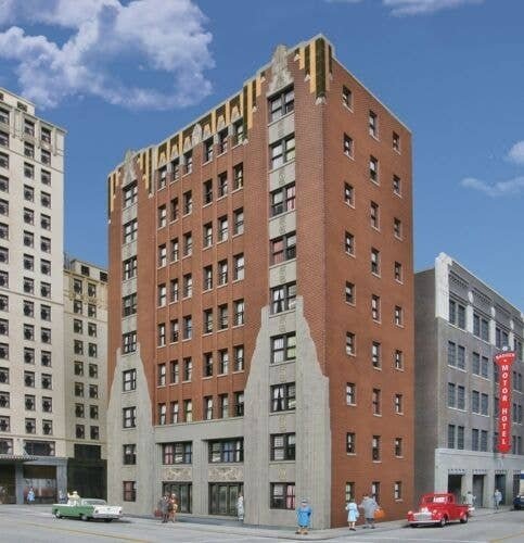 City Apartment Background Building -- Kit - 8-1/8 x 5-3/16 x 12-11/16′ 20.6 x 13.2 x 32.2cm, HO, Walthers Cornerstone 3770