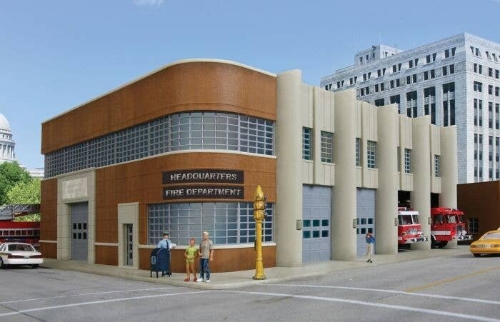 Fire Department Headquarters -- Kit - 9-1/8 x 11-13/16 x 5-5/8′ 23.5 x 30 x 14.3cm, HO, Walthers Cornerstone 3765