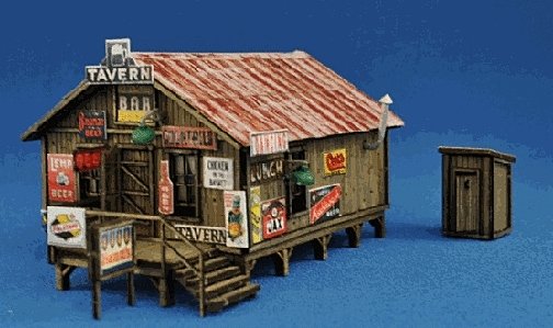 Sam`s Roadhouse w/Outhouse -- Kit - Main Building: 1-1/2 x 2-3/8` 3.8 x 6cm, N, Blair Line 1003