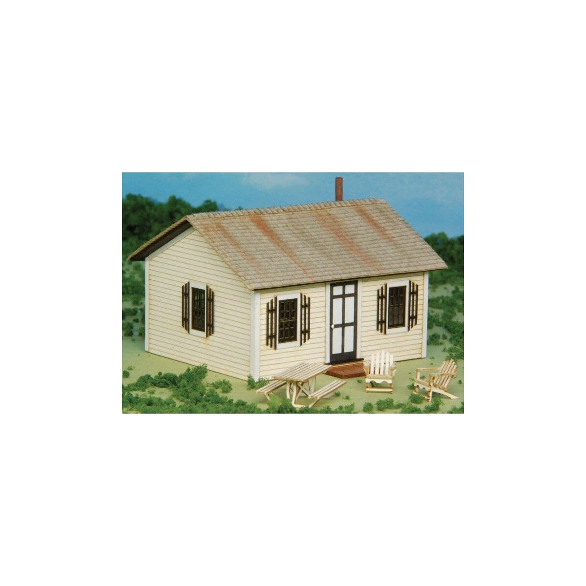 Open Hearth Inn Rental Cabin 4-Pack w/4 Tables & 8 Chairs -- Laser-Cut Matboard Kit - Each Cabin: 2-7/8 , HO, GCLaser 19097
