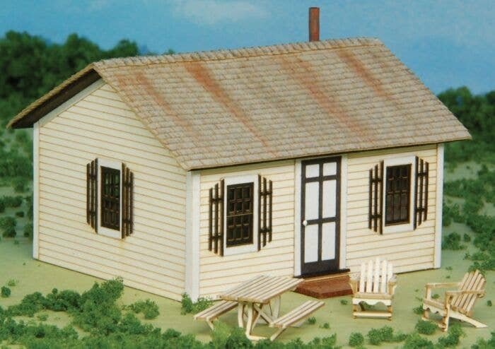 Open Hearth Inn Rental Cabin 4-Pack w/4 Tables & 8 Chairs -- Laser-Cut Matboard Kit - Each Cabin: 2-7/8 , HO, GCLaser 19097