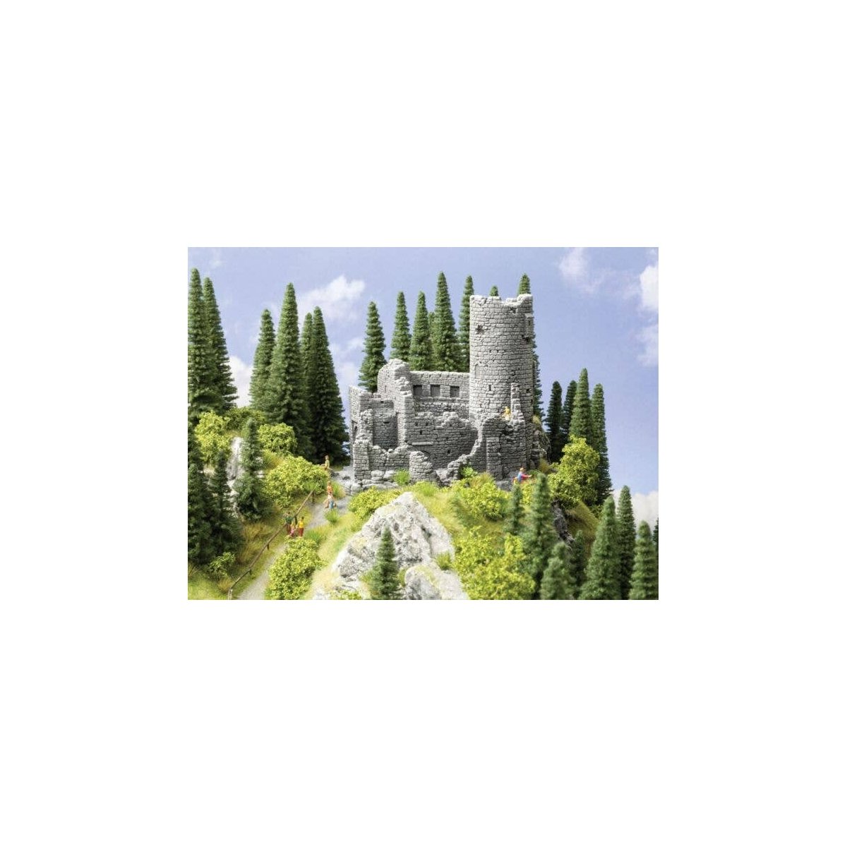 Castle Ruin -- Assembled - 7-7/8 - 6-7/16 x 6-1/2′ 20 x 16.3 x 16.5cm, HO, Noch Gmbh & Co 58605