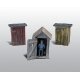 3 Outhouses & Man - Scenic Details(R) -- Kit, HO, Woodland Scenics 214