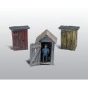 3 Outhouses & Man - Scenic Details(R) -- Kit, HO, Woodland Scenics 214