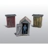 3 Outhouses & Man - Scenic Details(R) -- Kit, HO, Woodland Scenics 214
