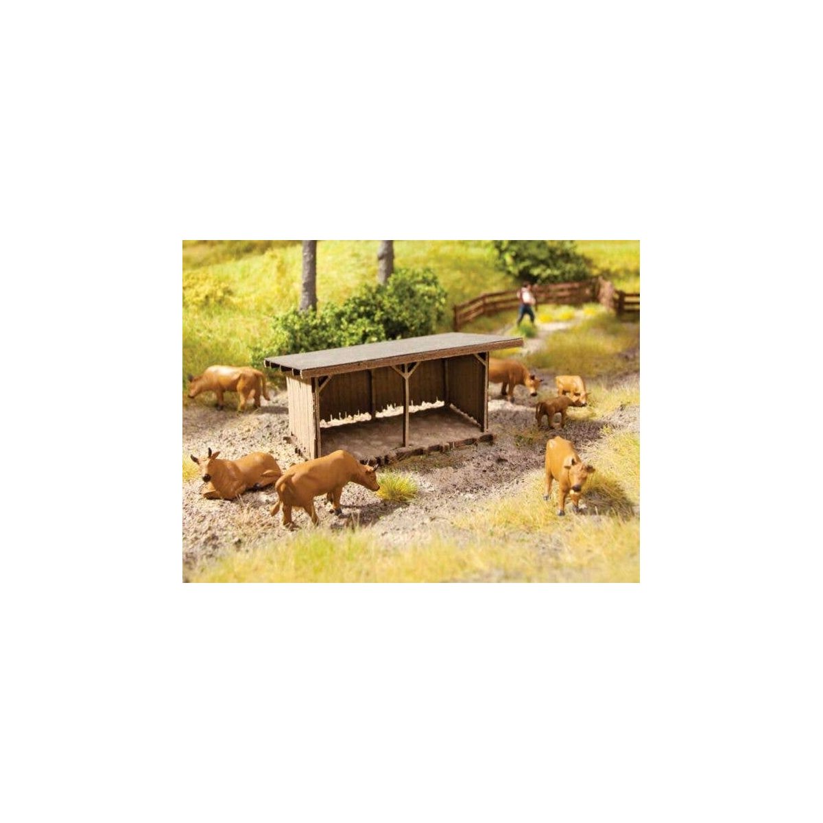Cattle Shed - Laser-Cut Minis -- Laser-Cut Kit - 2-7/16 x 1-5/8 x 1-3/16′ 6.2 x 4.2 x 3cm, HO, Noch Gmbh & Co 14379
