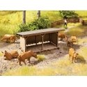 Cattle Shed - Laser-Cut Minis -- Laser-Cut Kit - 2-7/16 x 1-5/8 x 1-3/16′ 6.2 x 4.2 x 3cm, HO, Noch Gmbh & Co 14379