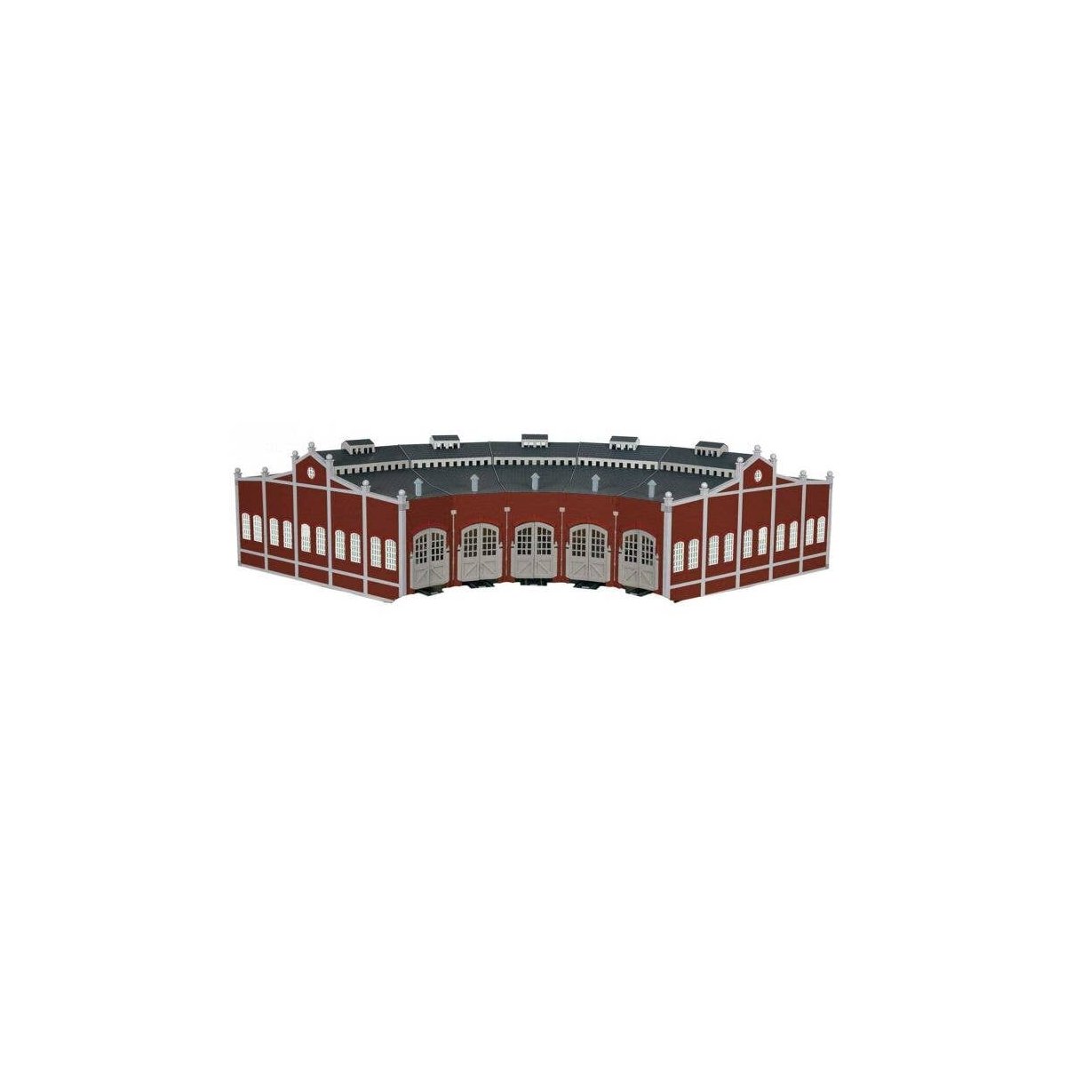 Five-Stall Brick Roundhouse -- Kit w/5 E-Z Track(R) 9′ Straights, 5 Bumpers, HO, Bachmann Industries 45020