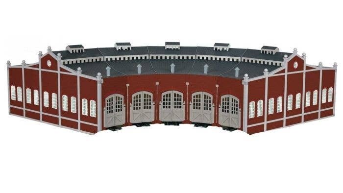 Five-Stall Brick Roundhouse -- Kit w/5 E-Z Track(R) 9′ Straights, 5 Bumpers, HO, Bachmann Industries 45020