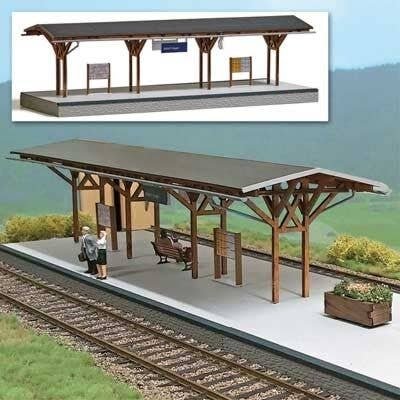 Adorf Station Platform w/Wood Canopy -- Laser-Cut Wood & Card Kit - 15-3/16 x 5-15/16 x 4-9/16, O, Busch Gmbh & Co Kg 10002