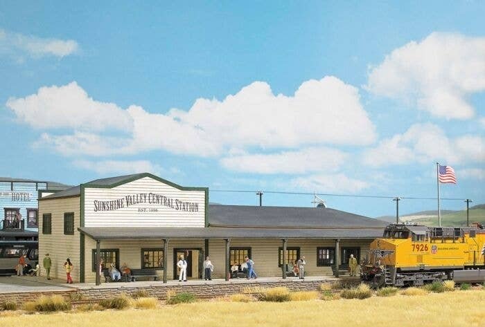 North American-Style Wood Train Station -- Laser-Cut Wood Kit - 13-11/16 x 6-1/16 x 3-9/16′ 3, HO, Busch Gmbh & Co Kg 9721