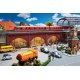 Brick Arcades with Shops, Interiors and Track Bed -- Kit - 14-1/8 x 5-7/16 x 3-13/16′ 35.8 x 13.8 , HO, Faller Gmbh 120571