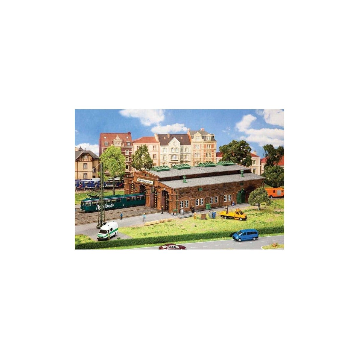 Dresden Streetcar Carbarn (Tram Depot) -- Kit - 14-13/16 x 10-7/8 x 4-7/8′ 37.6 x 27.6 x 12.4cm, HO, Faller Gmbh 191823