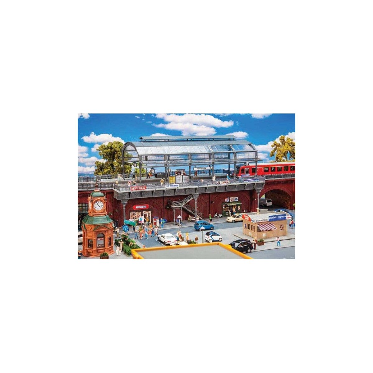 Double-Track Elevated Urban Train Station with Glass Train Shed -- Kit - 14-3/16 x 7-7/8 x 7-13/16′, HO, Faller Gmbh 120580