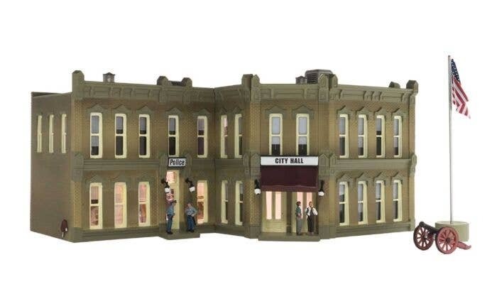 Municipal Building - Built-&-Ready Landmark Structures(R) w/Interior Light -- Assembled - 8-3/8 , HO, Woodland Scenics 5030