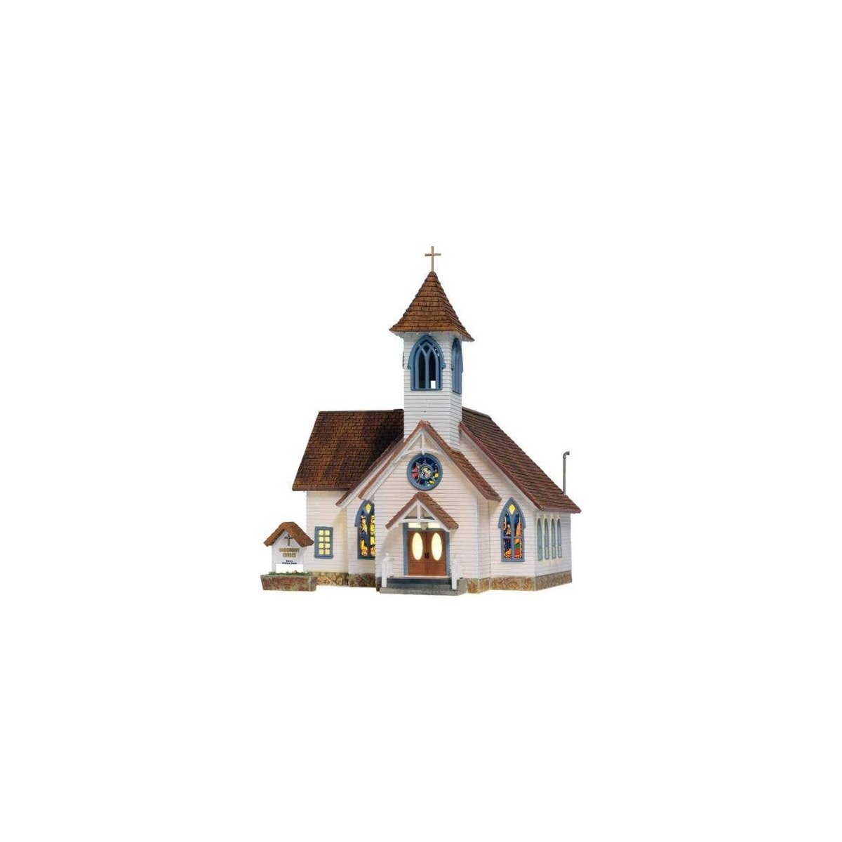Community Church - Built & Ready Landmark Structures(R) -- Assembled - 5-1/4 x 6-13/16 x 7 3/8′ , HO, Woodland Scenics 5041