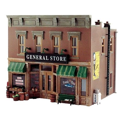 Lubener`s General Store - Landmark Structures(R) -- Kit - 9-13/32 x 8-3/4 x 7-1/2` 23.8 x 22.2 x, O, Woodland Scenics 5890