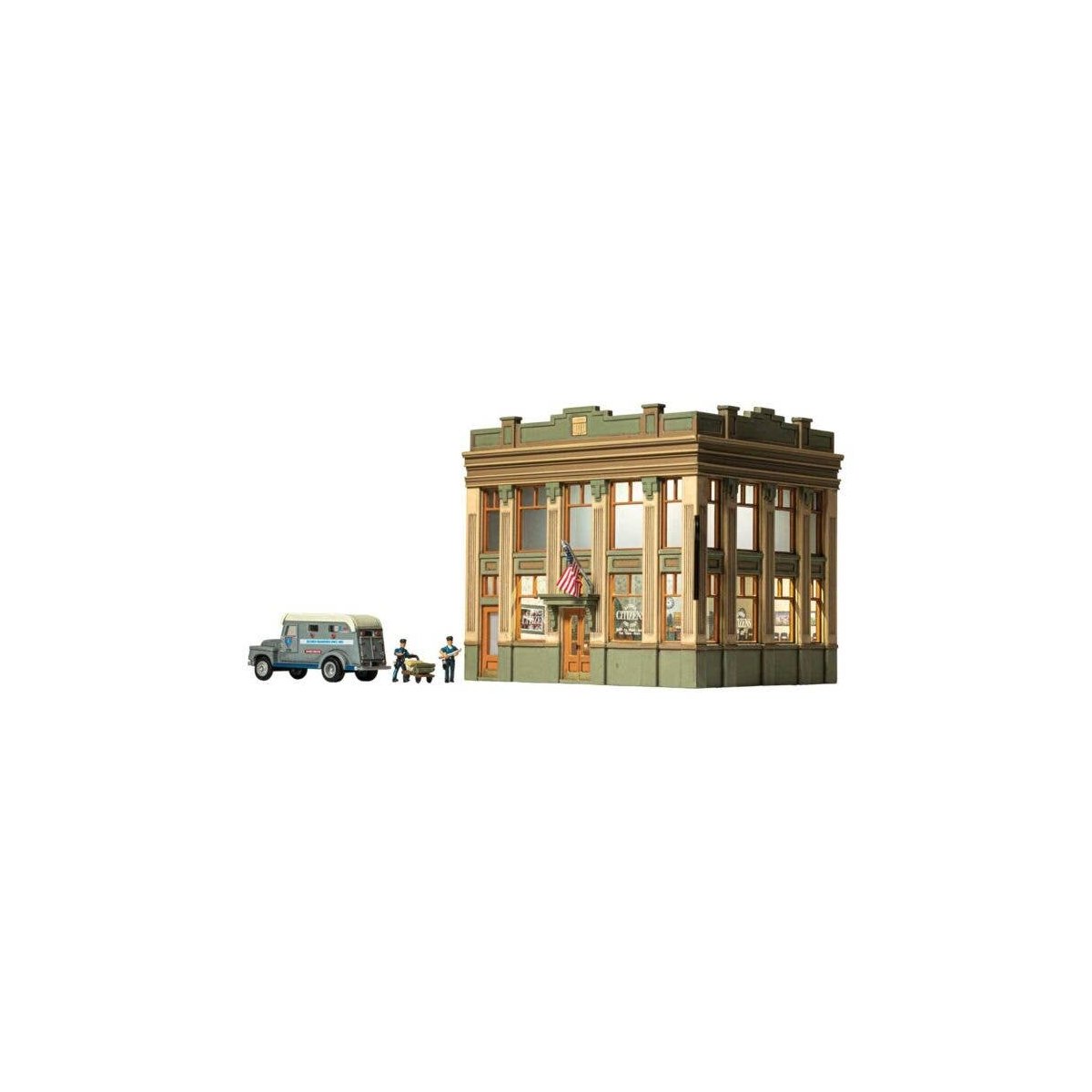 Citizens Savings & Loan - Built-&-Ready Landmark Structures(R) -- Assembled - 5-1/2 x 4-1/8′ 14, HO, Woodland Scenics 5033
