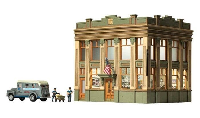 Citizens Savings & Loan - Built-&-Ready Landmark Structures(R) -- Assembled - 5-1/2 x 4-1/8′ 14, HO, Woodland Scenics 5033