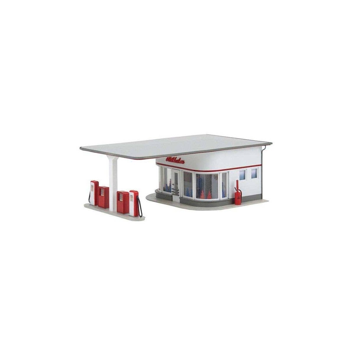1950s Gas Station -- Kit - 5-9/16 x 3-13/16 x 1-1/16′ 14.1 x 9.7 x 5.3cm, HO, Faller Gmbh 130590