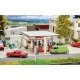 1950s Gas Station -- Kit - 5-9/16 x 3-13/16 x 1-1/16′ 14.1 x 9.7 x 5.3cm, HO, Faller Gmbh 130590