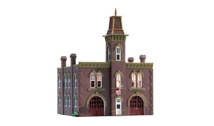 Firehouse - Built-&-Ready Landmark Structures(R) -- Assembled - 3-19/32 x 3-7/32′ 9.1 x 8.2cm, N, Woodland Scenics 4934