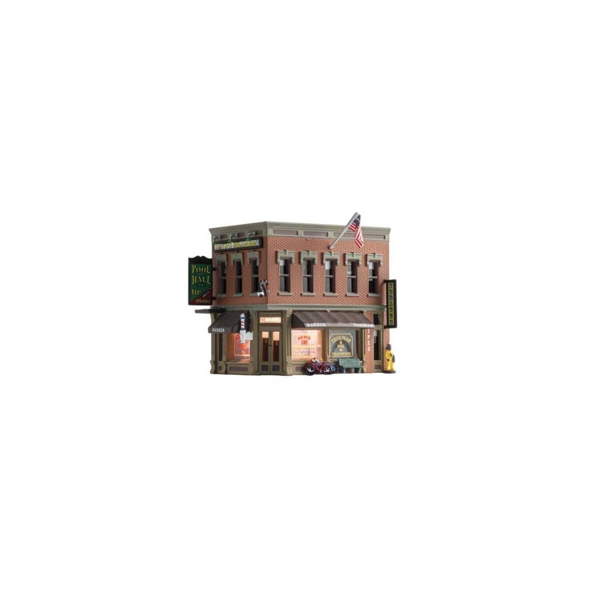 Corner Emporium - Built-&-Ready(R) Landmark Structures(R) -- Assembled - 2-5/16 x 1-1/2′ 5.86 x , N, Woodland Scenics 4923