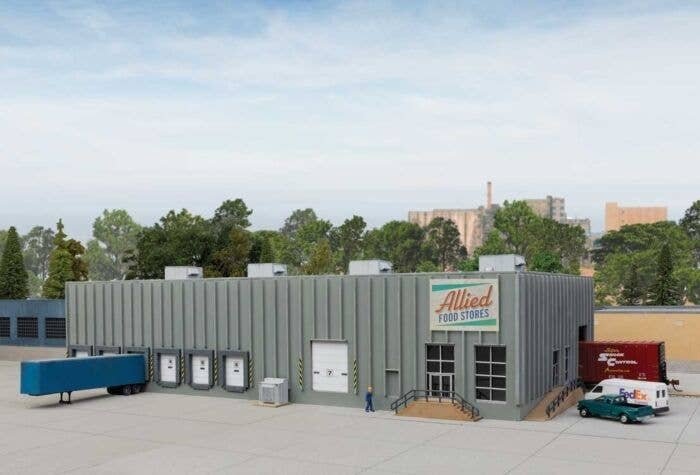 Concrete Grocery Warehouse -- Kit - 12 x 6-3/4 x 3-3/16′ 30.4 x 17.1 x 8cm, N, Walthers Cornerstone 3864