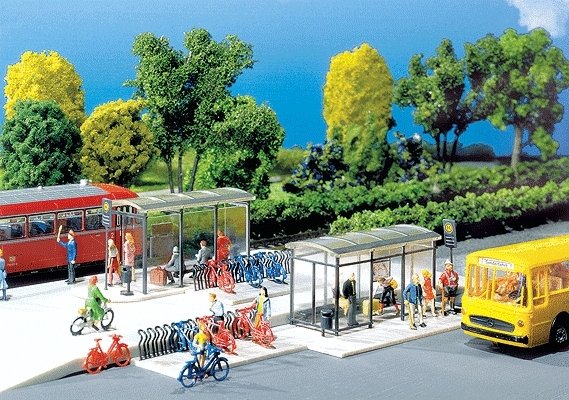 Modern Bus Stop Shelter w/Bicycle Racks, N, Faller Gmbh 272543
