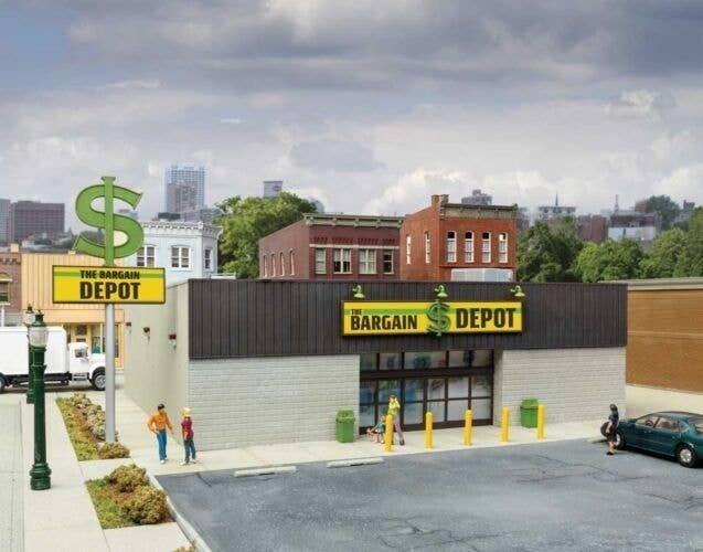 The Bargain Depot -- Kit - 8-9/16 x 9-15/16 x 2-7/8′ 22 x 25.2 x 7.3cm, HO, Walthers Cornerstone 4113