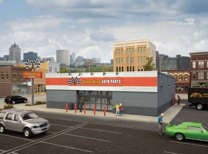 Auto Parts Store -- Kit - 9-15/16 x 8-7/8 x 2-7/8′ 25.2 x 22.5 x 7.3cm, HO, Walthers Cornerstone 4114