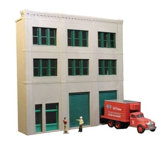3-Story Wall w/2 Overhead Doors and Office Entry - Keyrail -- Background Building Kit Includes 8, HO, Lunde Studios QBHODH2