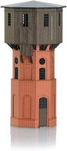 Prussian Water Tower - Laser-Cut Card Kit -- Octagonal Base - 1-3/4 x 1-3/4 x 3-9/16′ 4.5 x 4.5 x 9.1cm, N, Trix 66328