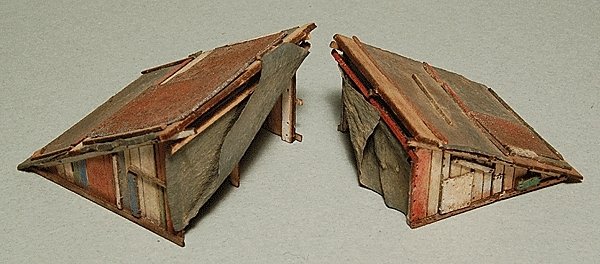 Hobo Lean-To Set - Kit (Laser-Cut Wood) -- One Each: 1-1/4 x 1-3/8 x 13/16` & 1-1/16 x 1-1/8 x 11/16`, HO, GCLaser 1268