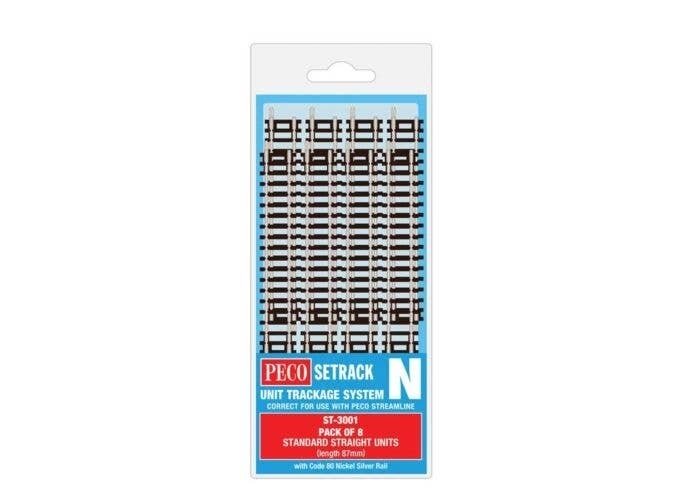 Code 80 Standard Straight 8-Pack - Setrack -- Each: 3-7/16′ 87mm, N, Peco ST3001