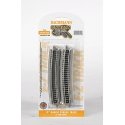 Curved Track w/Nickel Silver Rail & Gray Roadbed - E-Z Track(R) -- 19′ Radius pkg(6), N, Bachmann Industries 44804