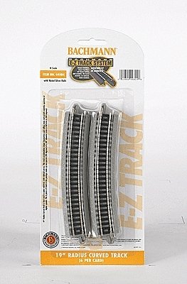 Curved Track w/Nickel Silver Rail & Gray Roadbed - E-Z Track(R) -- 19′ Radius pkg(6), N, Bachmann Industries 44804