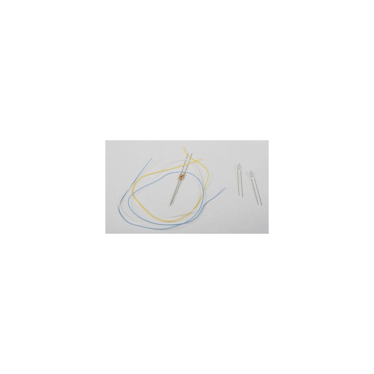 LED Kit -- Includes 2 Sunny White 1/8′ 3mm Diameter LEDs, 3 Wires, 2 680-Ohm Resistor, ALL, Train Control Systems 1289