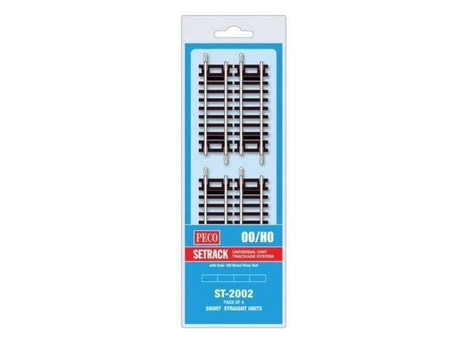 Code 100 Nickel Silver Short Straight - Setrack -- 3-1/8′ 7.9cm pkg(4), HO, Peco ST2002
