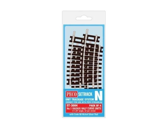 Code 80 1/2 Standard Curve - Setrack -- Radius 1 - 228mm, 11.25 Degree pkg(4), N, Peco ST3004