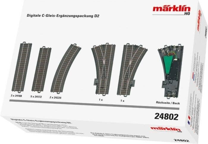 D2 C-Track 3-Rail Extension Set w/Digital Turnouts -- Requires Central Station for Digital Turnout , HO, Marklin, Inc 24802