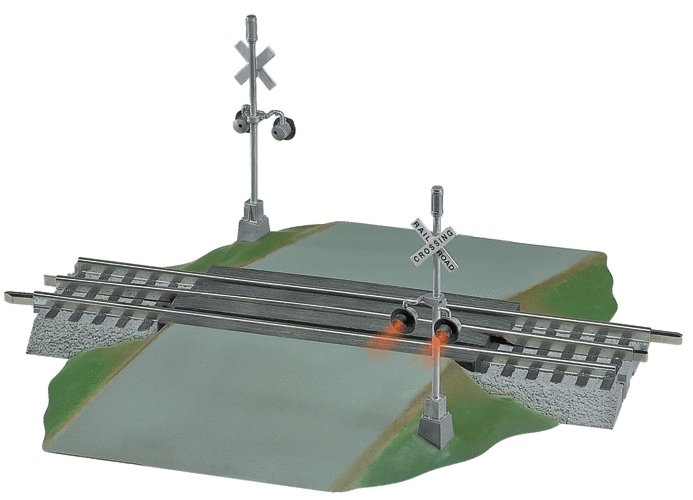 FasTrack(TM) Track w/Roadbed - 3-Rail -- Grade Crossing w/Flashers & Bell - 10` 25.4cm Straight w/6-1/4`, O, Lionel 612052
